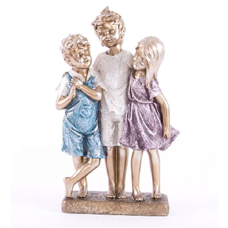 Figure trio des enfants avec le piédestal, de la résine (31x16x7)