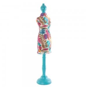 Busto azul en madera y tela floral (16x80 cm)