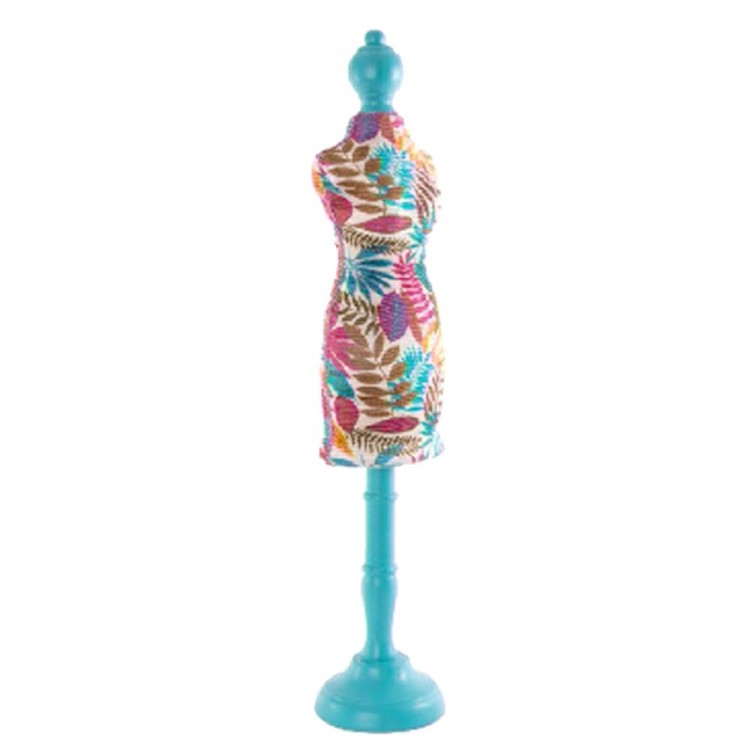 Busto azul en madera y tela floral (16x80 cm)