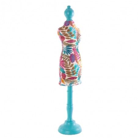 Busto azul en madera y tela floral (16x80 cm)