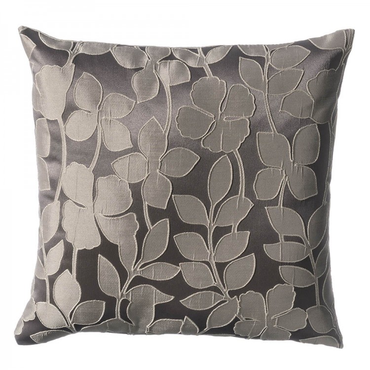 Cojín cuadrado floral de tafetán marrón (45x45)
