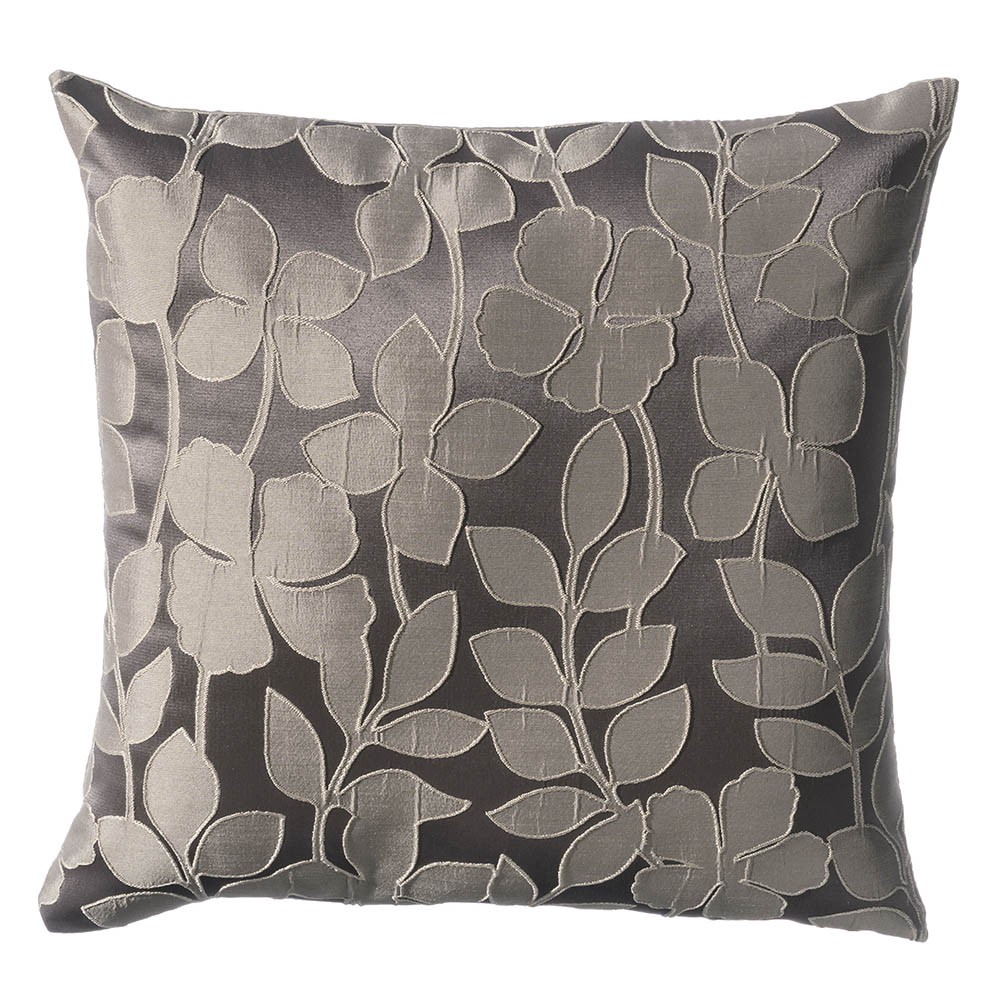 Cojín cuadrado floral de tafetán marrón (45x45)