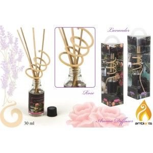 Difusor de aroma en cristal (30 ml). Rosa o lavanda