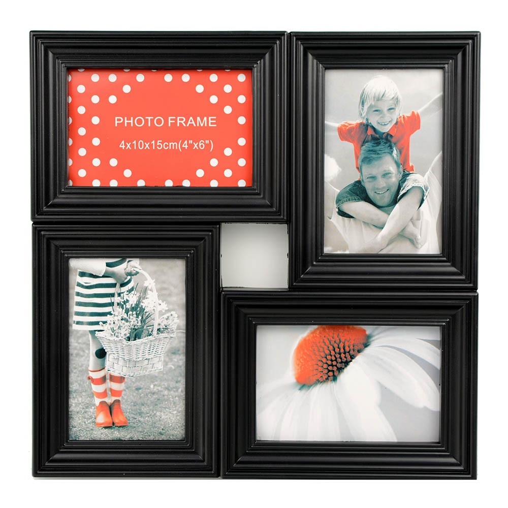 Marco multifotos de pared negro, para cuatro fotografías de 10 x 15 cm (34x34)