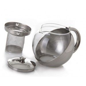 Tetera acero inoxidable/cristal, con asa, 0.9 Litros 
