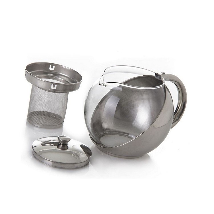 Tetera acero inoxidable/cristal, con asa, 0.9 Litros 