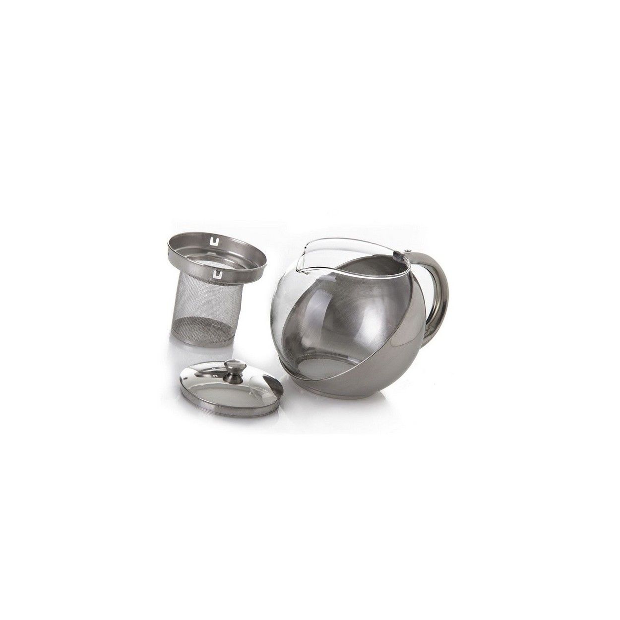 Tetera acero inoxidable/cristal, con asa, 0.9 Litros 