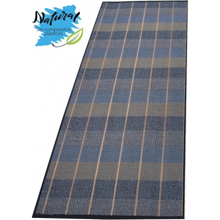 ALFOMBRA BAMBÚ CUADROS AZUL 75X180