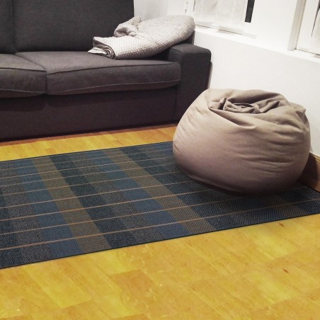 ALFOMBRA BAMBÚ CUADROS AZUL 75X180