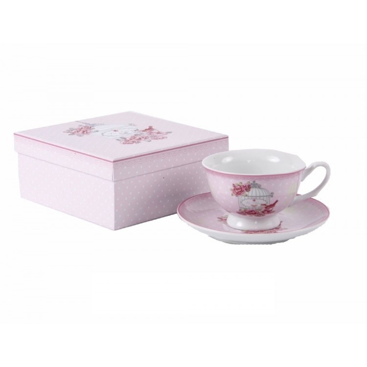 Taza y plato de porcelana con caja de regalo - Modelo jaula