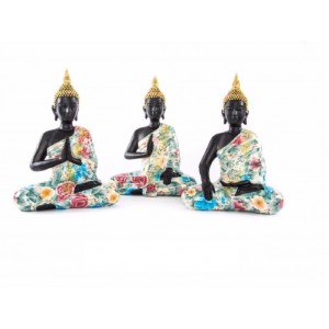 Figura buda sentado - Modelo floral (29x15x41 cm). Resina