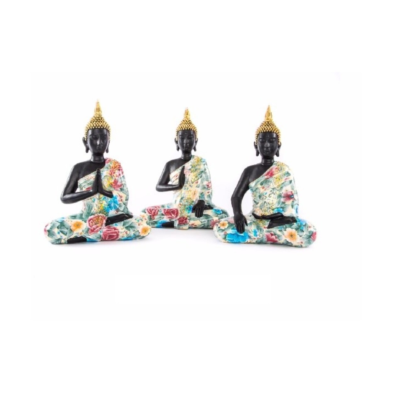 Figura buda sentado - Modelo floral (29x15x41 cm). Resina