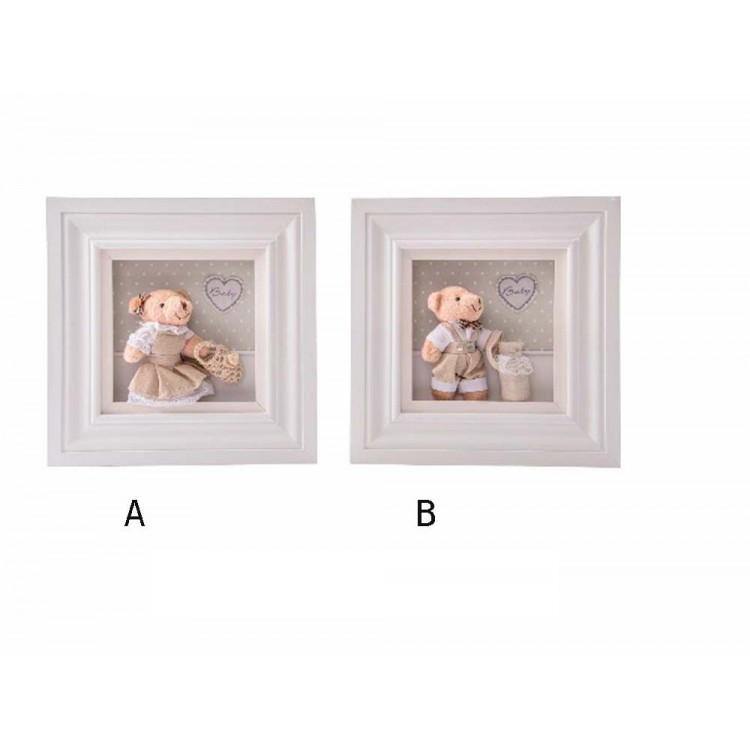 Cuadro en madera con peluche (31x31x5)