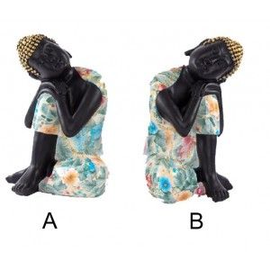 Figura Buda sentado - Modelo floral (24x23x39 cm). Resina