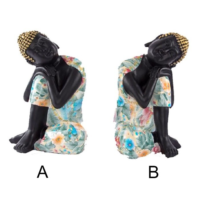 Figura Buda sentado - Modelo floral (24x23x39 cm). Resina