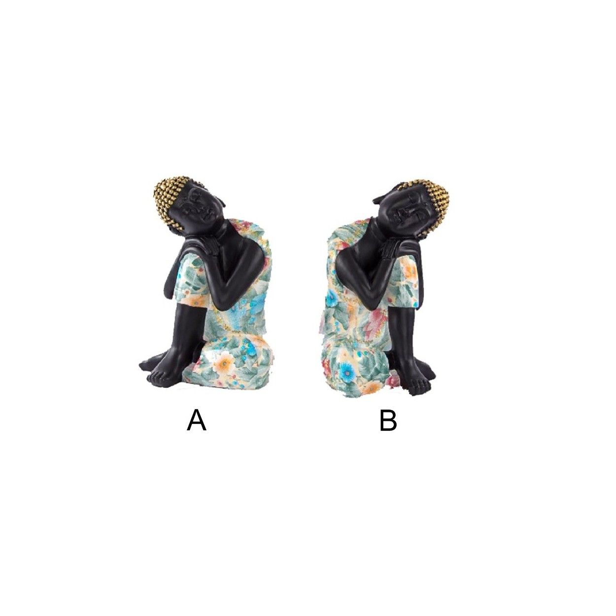 Figura Buda sentado - Modelo floral (24x23x39 cm). Resina