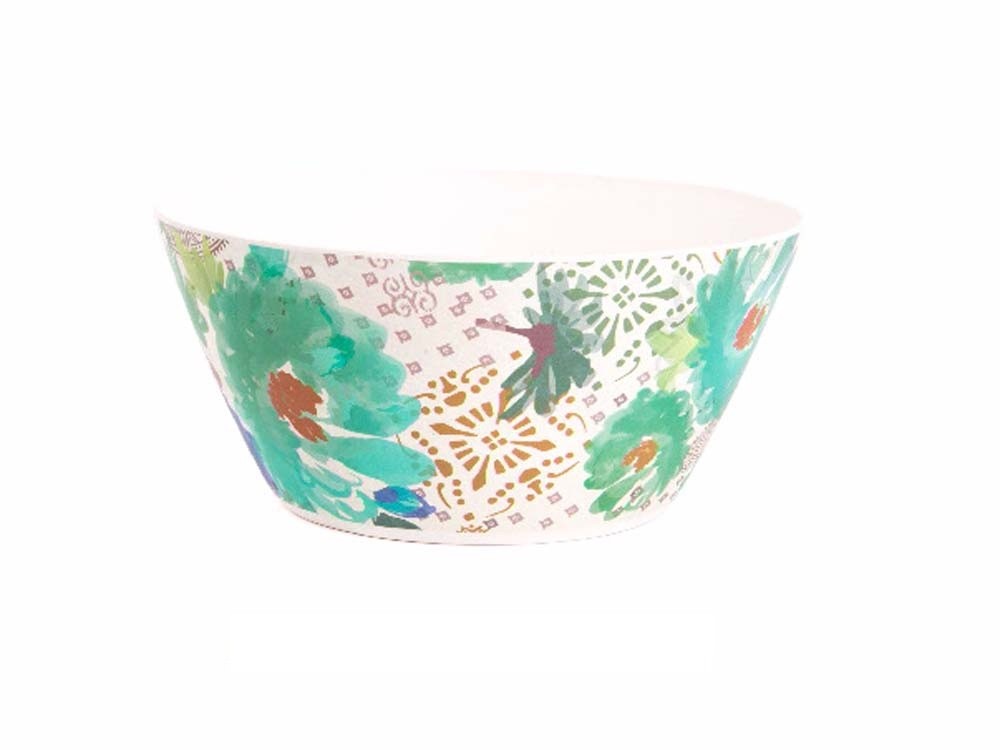 Bol para ensalada de bambú reciclado - Modelo floral (25.5x11.5 cm)