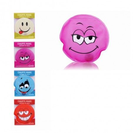Calienta Manos forma Cara 4 colores (amarillo,rosa,rojo y azul)