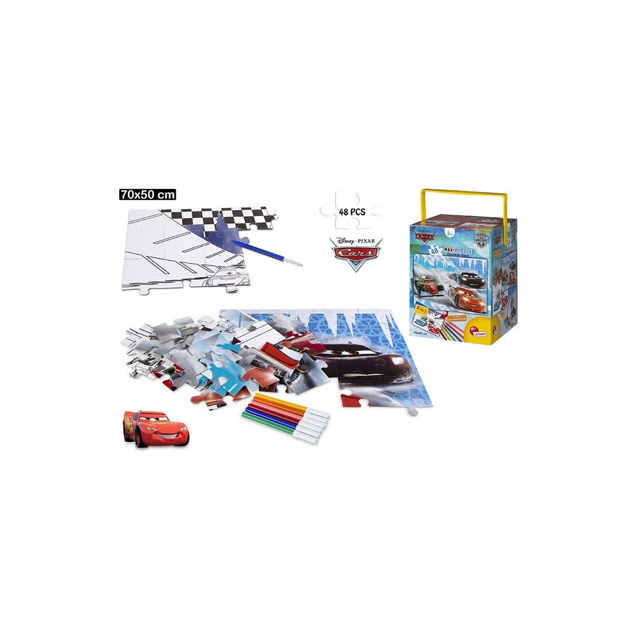 Puzzle de doble cara coloreable - "Cars" (70x50 cm). 48 piezas