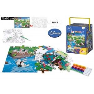 Puzzle de doble cara coloreable - 101 Dálmatas (70x50 cm). 48 piezas