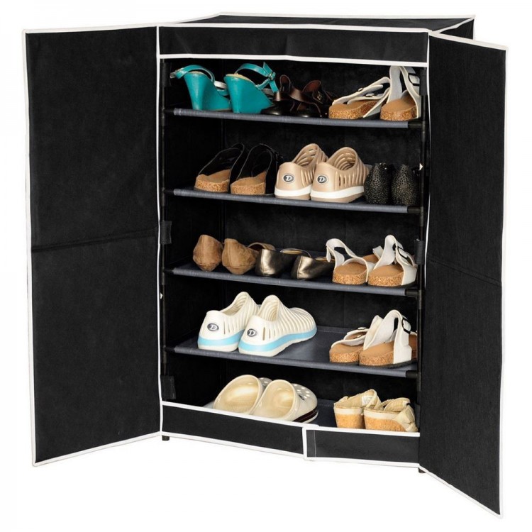 Zapatero cinco estantes negro con puertas (61x32x90)