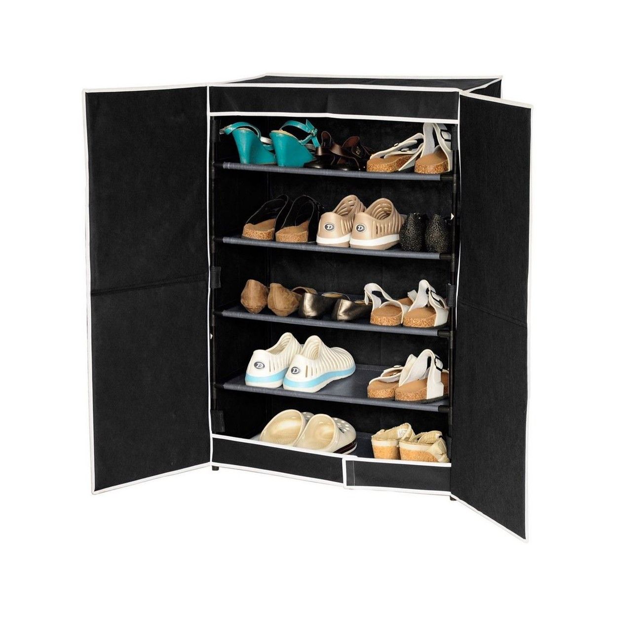 Zapatero cinco estantes negro con puertas (61x32x90)