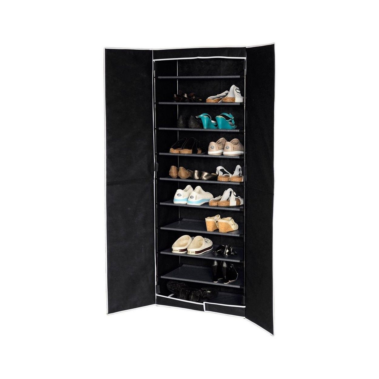 Zapatero cinco estantes negro con puertas (61x32x160)