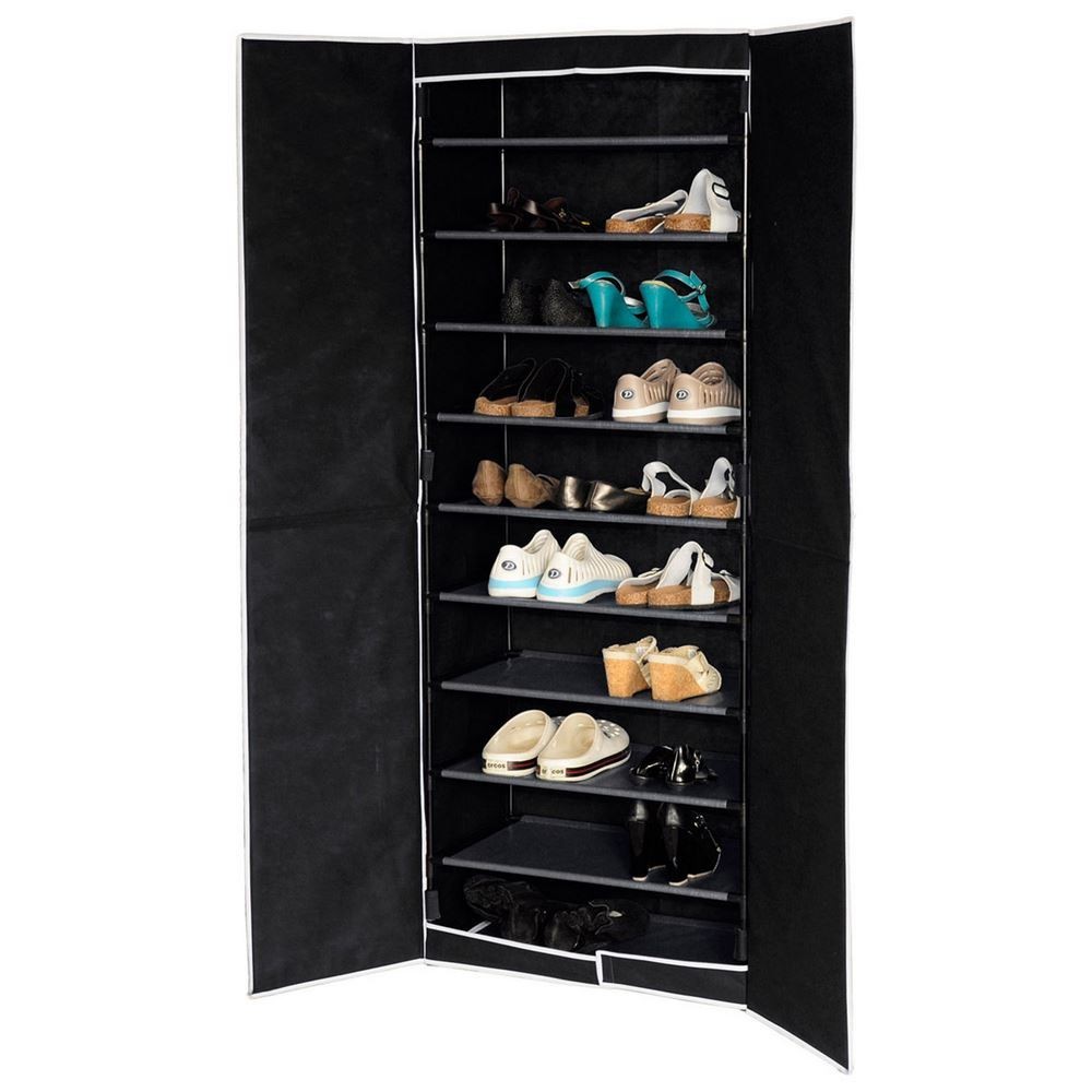 Zapatero cinco estantes negro con puertas (61x32x160)