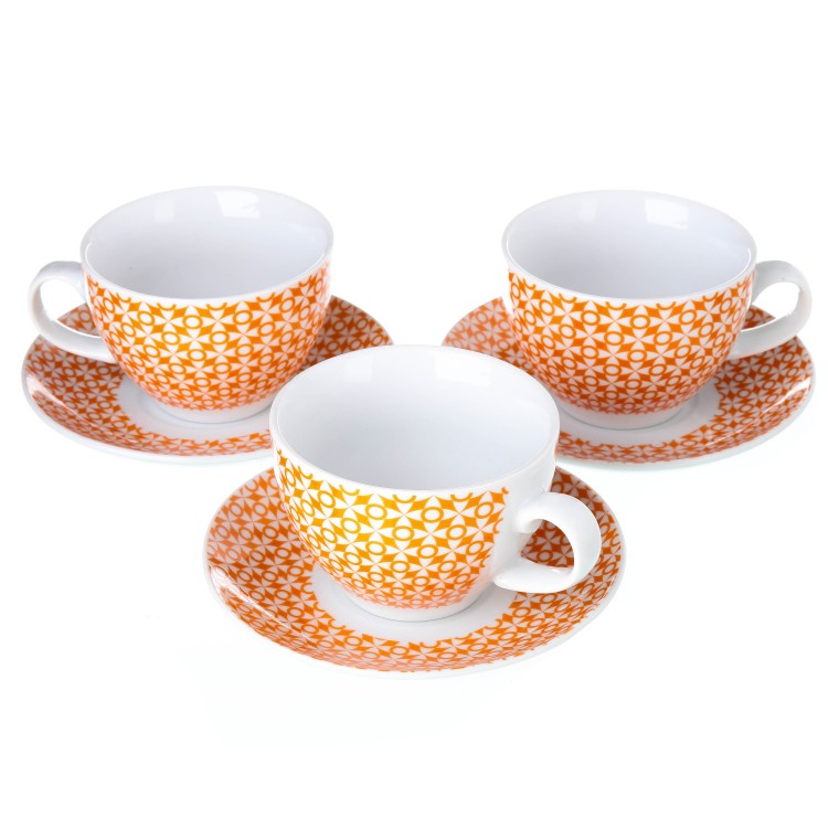 Set seis tazas y platos de porcelana - Modelo "Dame"
