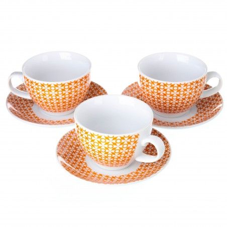 Set seis tazas y platos de porcelana - Modelo "Dame"
