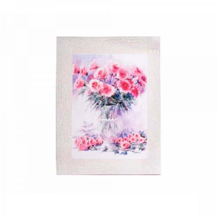 CUADRO LIENZO DECORATIVO PINTADO JARRÓN FLORES 40X50X3CM