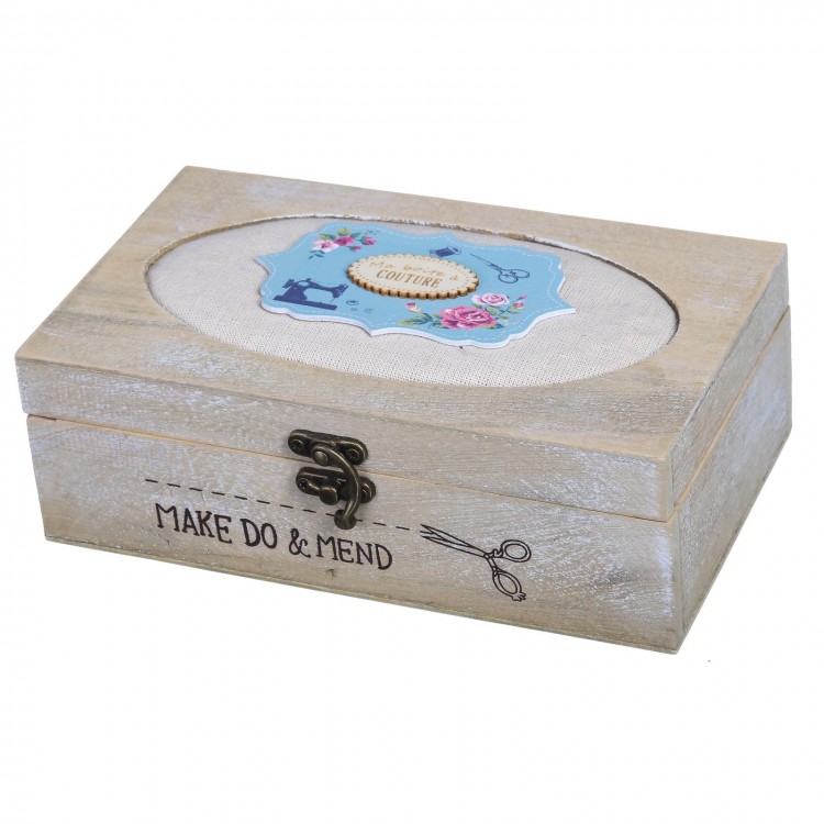 Boîte à couture rectangulaire en bois paulonia avec un couvercle (23,50x15x7,50)
