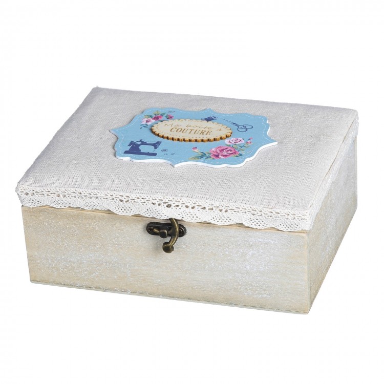 Boîte à couture rectangulaire en bois paulonia avec couvercle (20x16x8,50)