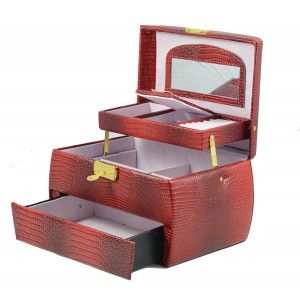 Joyero con cajones en color rojo (24x16x18 cm)