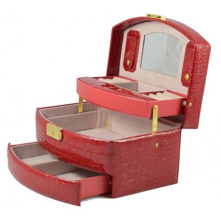Boîte à bijoux avec tiroirs de couleur rouge (22x15,5x14 cm)