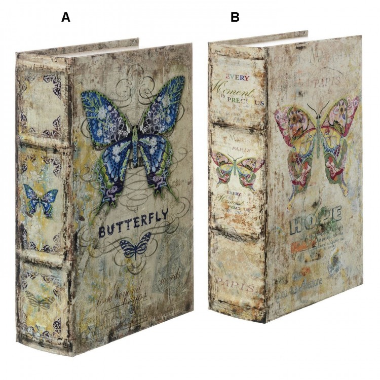 Caja de caudales con forma de libro, de mariposas (18x6.8x27)