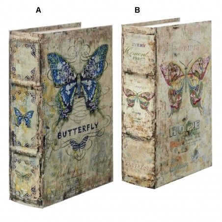 Caja de caudales con forma de libro, de mariposas (18x6.8x27)