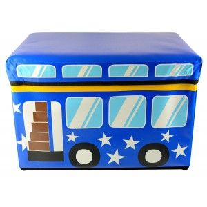 Puff-petto pieghevole bambino - Modello blu bus (48x31x31 cm)