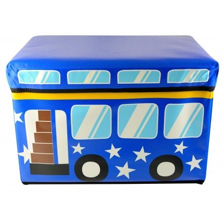 Puff-poitrine de pliage de l'enfant - Modèle de bus bleu (48x31x31 cm)