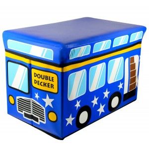 Puff-petto pieghevole bambino - Modello blu bus (48x31x31 cm)