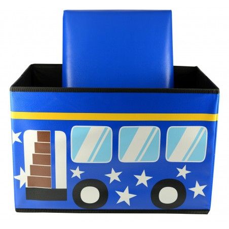 Puff-poitrine de pliage de l'enfant - Modèle de bus bleu (48x31x31 cm)