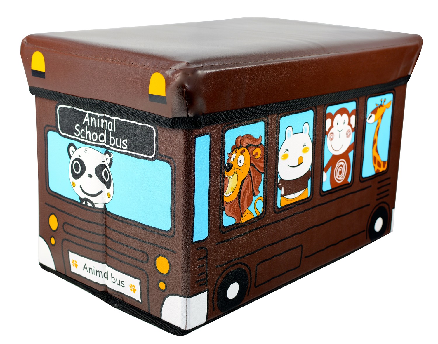 Puff-arcón plegable infantil - Modelo autobús marrón (40x25x25 cm)