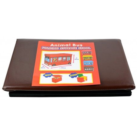 Puff-arcón plegable infantil - Modelo autobús marrón (40x25x25 cm)