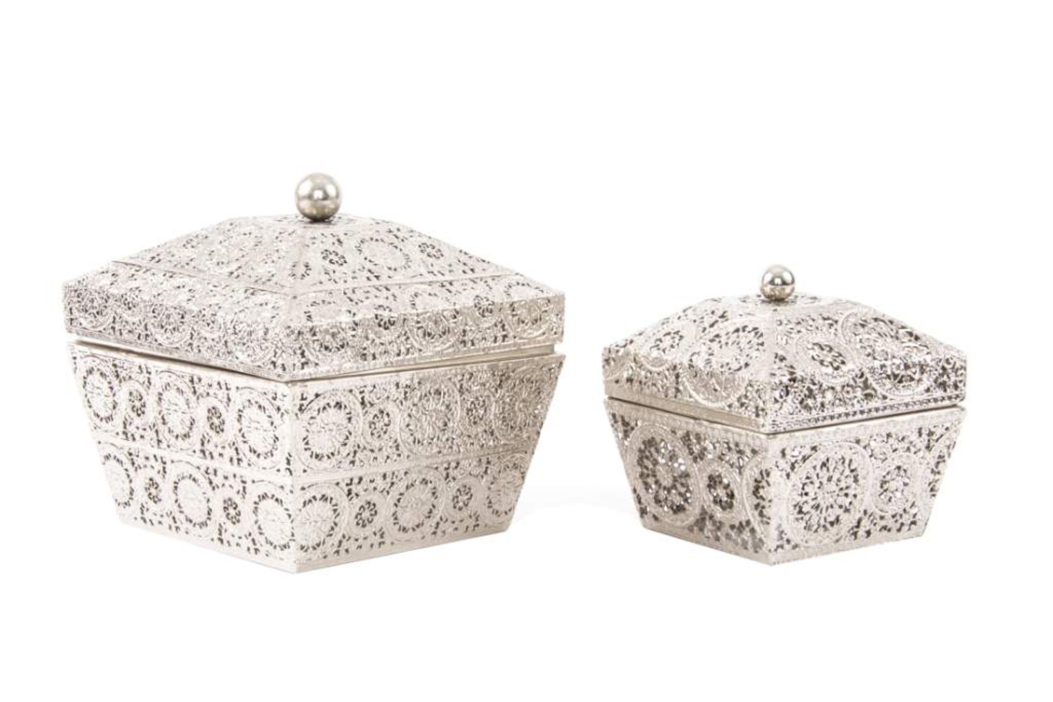 Set of 2 Metal boxes (18x18x19 cm) Silver