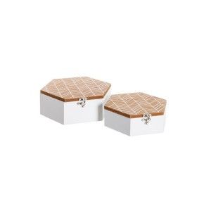 Set de 2 cajas para decoración (21x18.5x7.5 cm) Blanco y Marrón