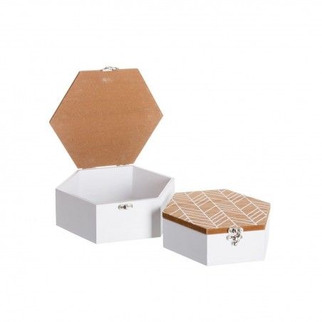Set di 2 scatole per la decorazione (21x18.5x7.5 cm) Bianco e Marrone
