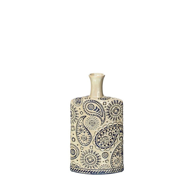 Vaso Ameba Ceramica (17x7 lega.50x30.50 cm), Blu e Crema
