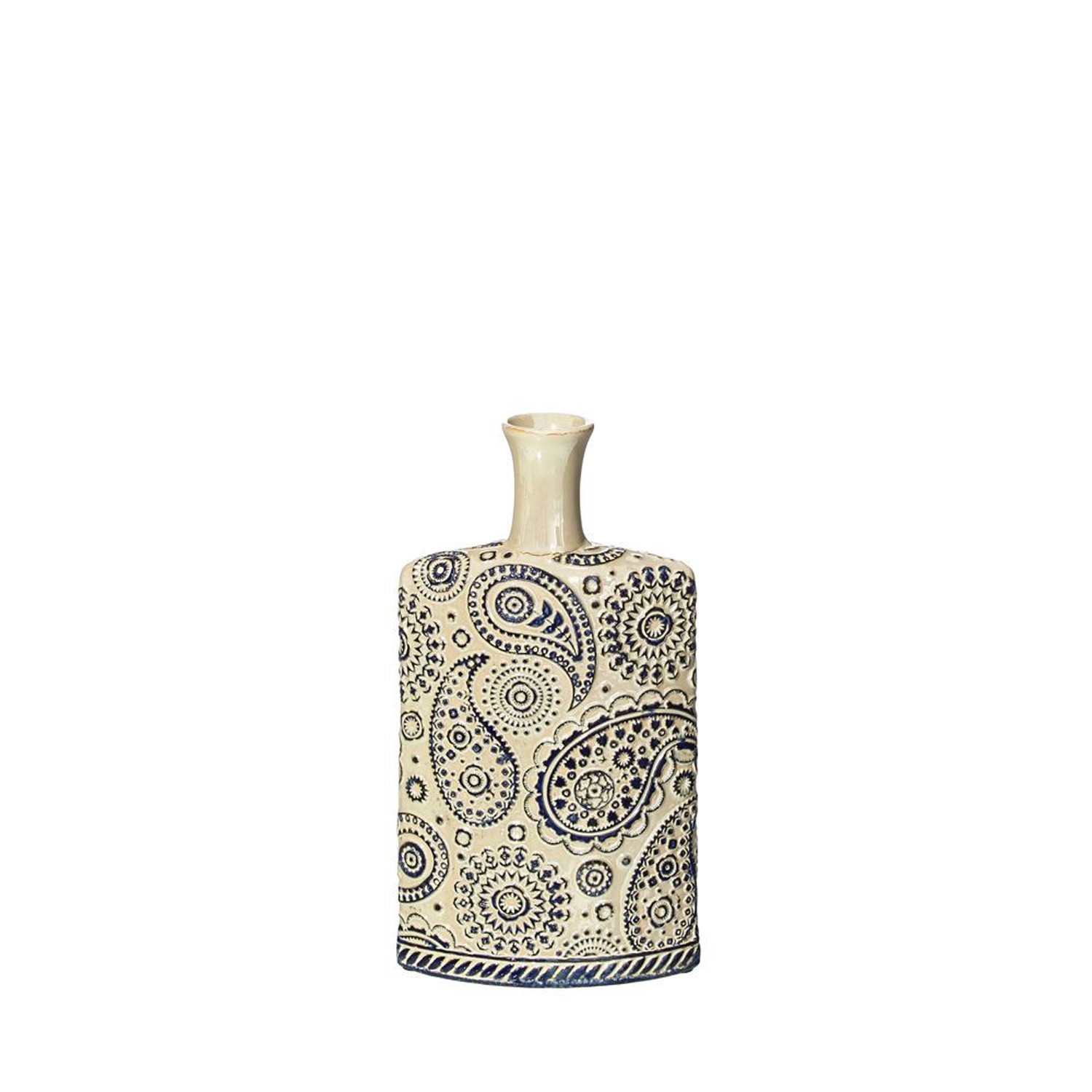 Vaso Ameba Ceramica (17x7 lega.50x30.50 cm), Blu e Crema