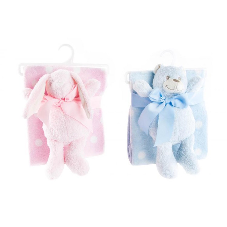 Manta infantil con peluche - Modelo lunares (100x75 cm)