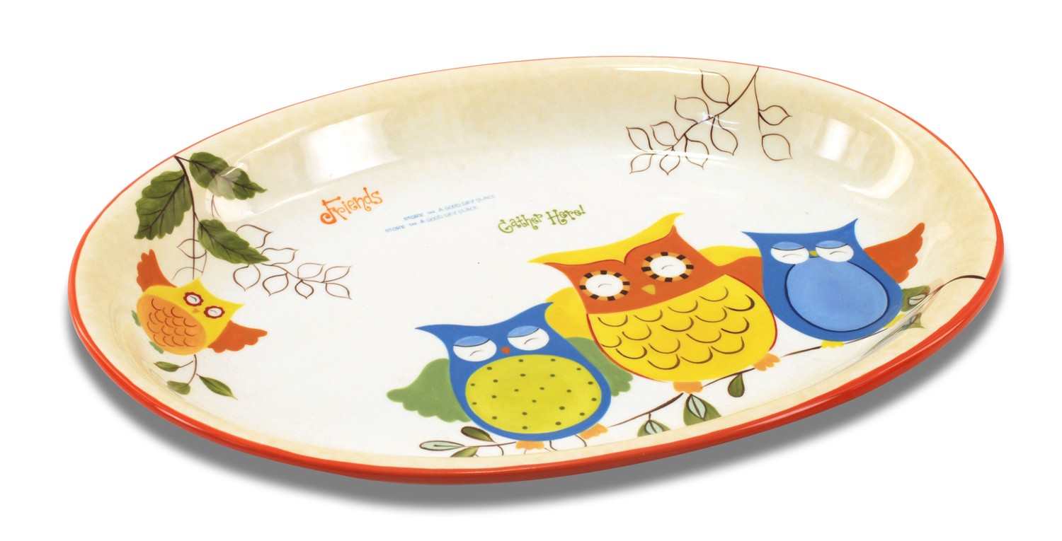 Oval platter Owls (41x28x4.5 cm) Ceramic